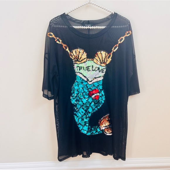 Ups And Downs Tops - Mermaid True Love Sheer Black Tee